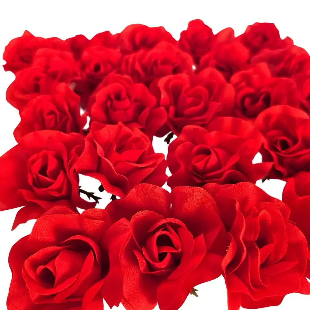 25 Red Silk Rose Heads Stemless Wedding Floral Craft DIY Wreaths 2.5in